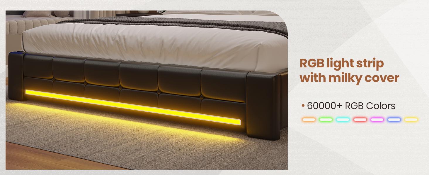 Sikaic LED Bed Frame with Storage Headboard 4 Drawers and Charging Station Leather Upholstered  Button Tufted Platform Bed Frame No Box Spring Needed Black PU