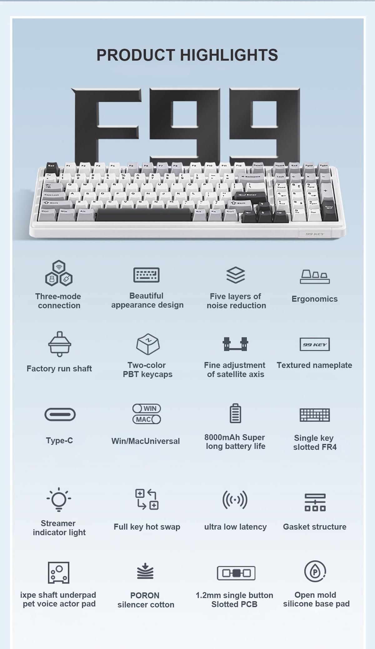 AULA F99 Wireless Mechanical Gaming Keyboard, Numpad Tri-Modes 2.4G Bluetooth Compatible Hot Swappable Custom Keyboard, Pre-lubed Linear Switches, Gasket Structure, RGB Rainbow Backlit Keyboard for Office Computer Creamy Keyboard TikTokShopfalldealsforyou AULA F99 Wireless Mechanical Gaming Keyboard, Numpad Tri-Modes 2.4G Bluetooth Compatible Hot Swappable Custom Keyboard, Pre-lubed Linear Switches, Gasket Structure, RGB Rainbow Backlit Keyboard for Office Computer Creamy Keyboard TikTokShopfalldealsforyou