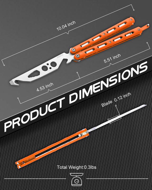 Safe Butterfly Trainer Balisong for Beginners, Unsharpened Stainless Steel Blade & Lightweight ABS Handle, Learn Flipping Tricks Fast, Cool Cosplay Prop & EDC Practice Tool, Orange & Black & Red