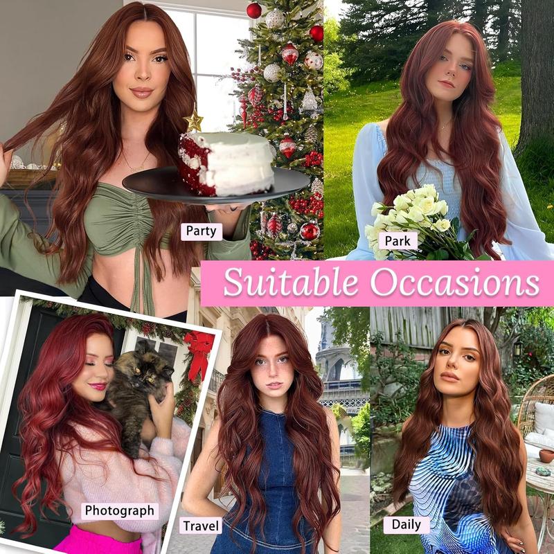 Clip in Long Wavy Synthetic Hair Extension 20 Inch Red 4PCS Thick Hairpieces Fiber Double Weft Hair for Women instant volume