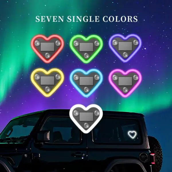 2pcs Solar-Powered Heart-Shaped LED Decorative Car Lights - Cute Automotive Accessories, Romantic Glow Party Mood Light, Warm Home Decoration, Ideal Valentine's Day Gift for Loved Ones