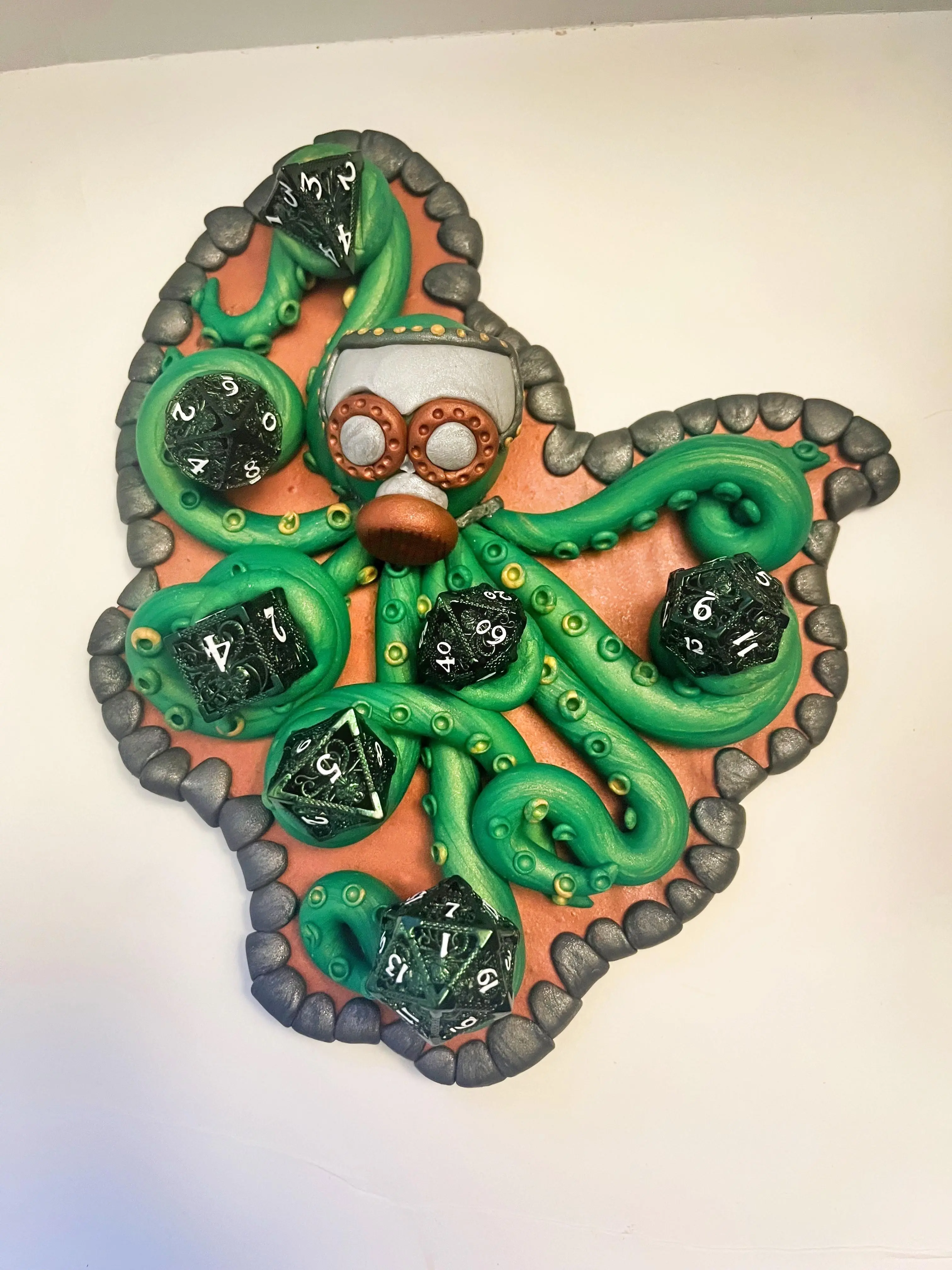 Steampunk Kraken Dice Display Sculpture Figure Polymer Clay