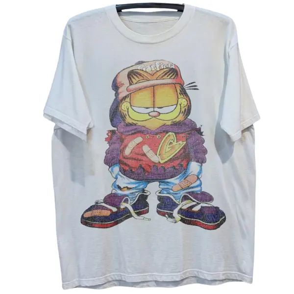 Garfield Graphic Tee 90s Energy | Retro Hip Hop Streetwear Shirt - Vintage Graphic Tee – Menswear & Womenswear – Streetwear Tops – Casual Cotton Crewneck Shortsleeve T-shirt