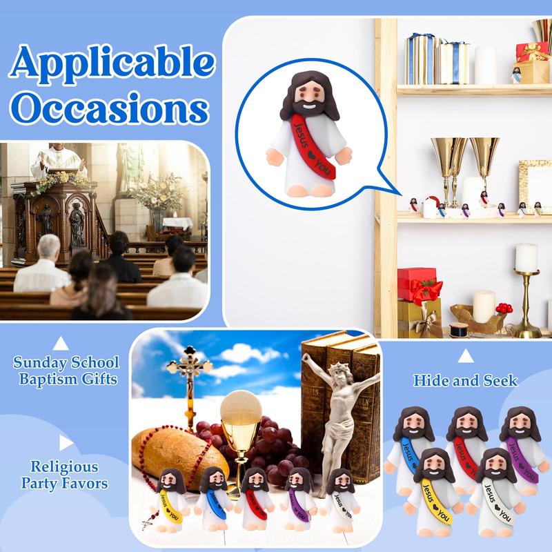 Bememo 30 Pcs Little Jesus Figures Original Design Jesus Love You Mini Rubber Toys to Hide and Seek Christmas Religious Party Favors Sunday School Baptism Gifts(Lively Colors)
