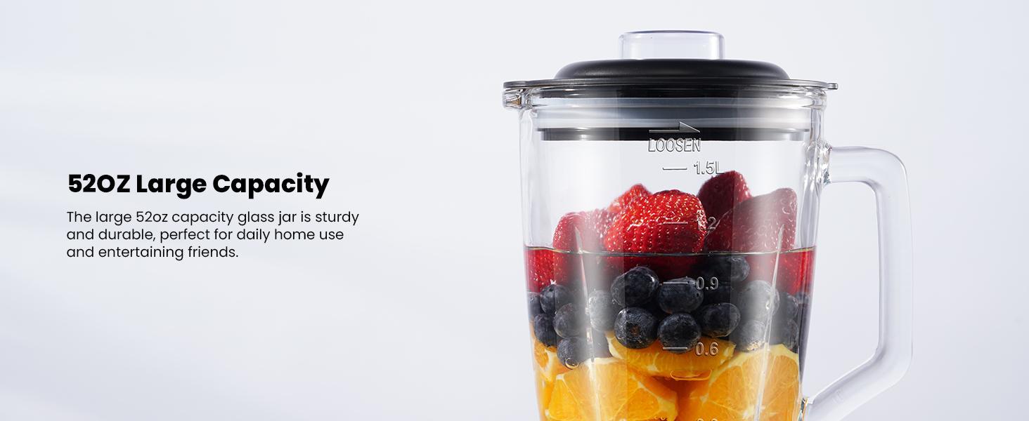 Professional Blender, 5 Functions Touchscreen Control Smoothie Blender for Smoothies,Frozen Drinks & Ice Cream, 1200W Countertop Blender with Travel Cup, , 52oz Glass Jar, for Ice Crushing/Sauce/Nut Butter/Soup