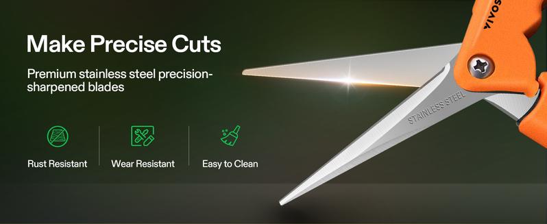 VIVOSUN 6.5 Inch Gardening Scissors Hand Pruner Pruning Shear with Straight Stainless Steel Blades Orange