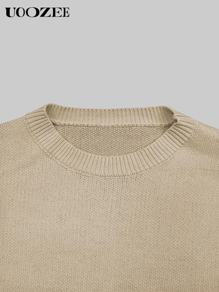 UOOZEE Loose Striped Round-Neck Pullovers Sweater Tops & Loose Wide Leg Striped Casual Pants Set Viscose Nylon Knitting Women's Clothing Suits Long Sleeve(The bottom is a bit small. It is recommended to choose one size larger)