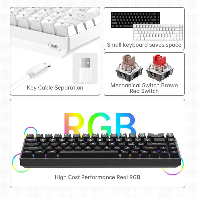 ZIFRIEND TK68 65% Mechanical Keyboard with RGB Lighting Hot