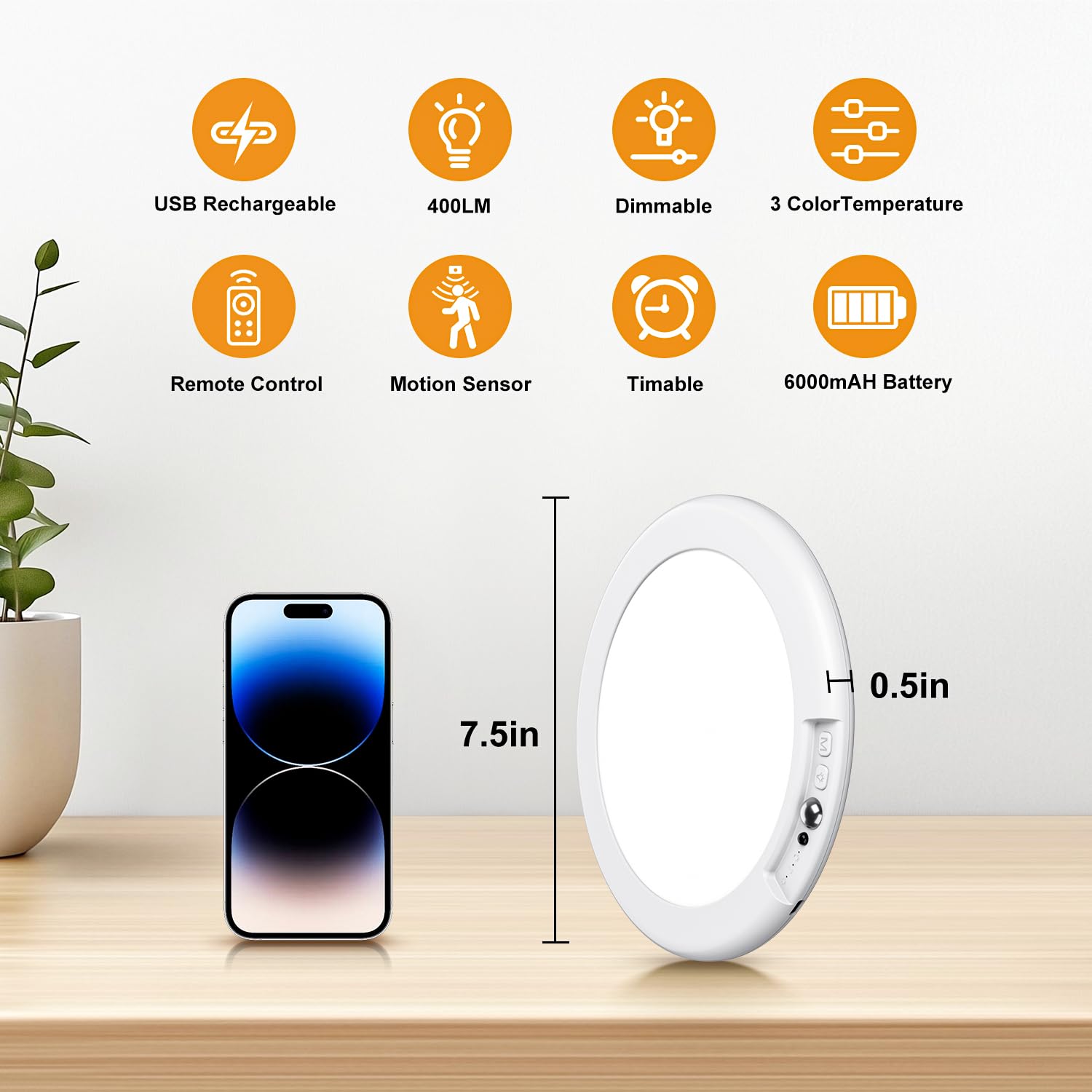 Motion Sensor Ceiling Light Rechargeable-3 Adjustable Color Temperatures,Ultra Thin 400 LM Magnetic Suction Wireless lights for Porch Patio ect Closet ShowerStairs Shed Hallway