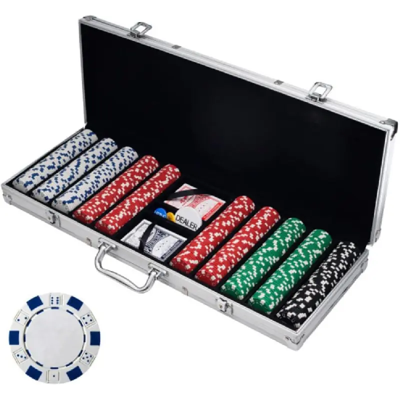 Poker Chip Set - 11.5g Poker Set with Cards, Buttons, Carrying Case, and 500 Poker Chips for Texas Hold'em and Blackjack Games by Trademark Poker