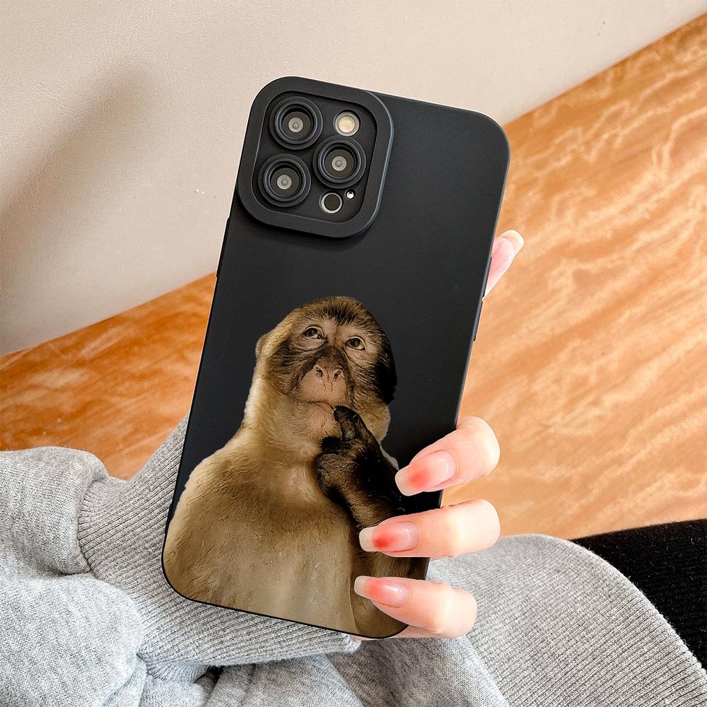 Cute Monkey Meme TPU Soft Silicone Smartphone Cover - Shockproof, Full Protection Cellphone Accessory, Compatible with iPhone 17,16,15 Pro Max,14,13,12,11,X,Plus,Mini