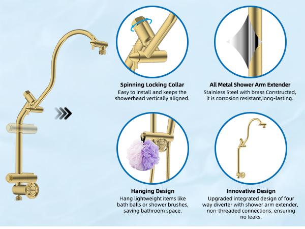 Hibbent cUPC Certified 13'' Shower Head Combo, High Pressure 5 Spray Rainfall Showerhead, 10 Spray Handheld, All Metal Easy Reach 4-way Diverter Arm with Pause Mode, 71'' Hose and Holder, Brushed Gold