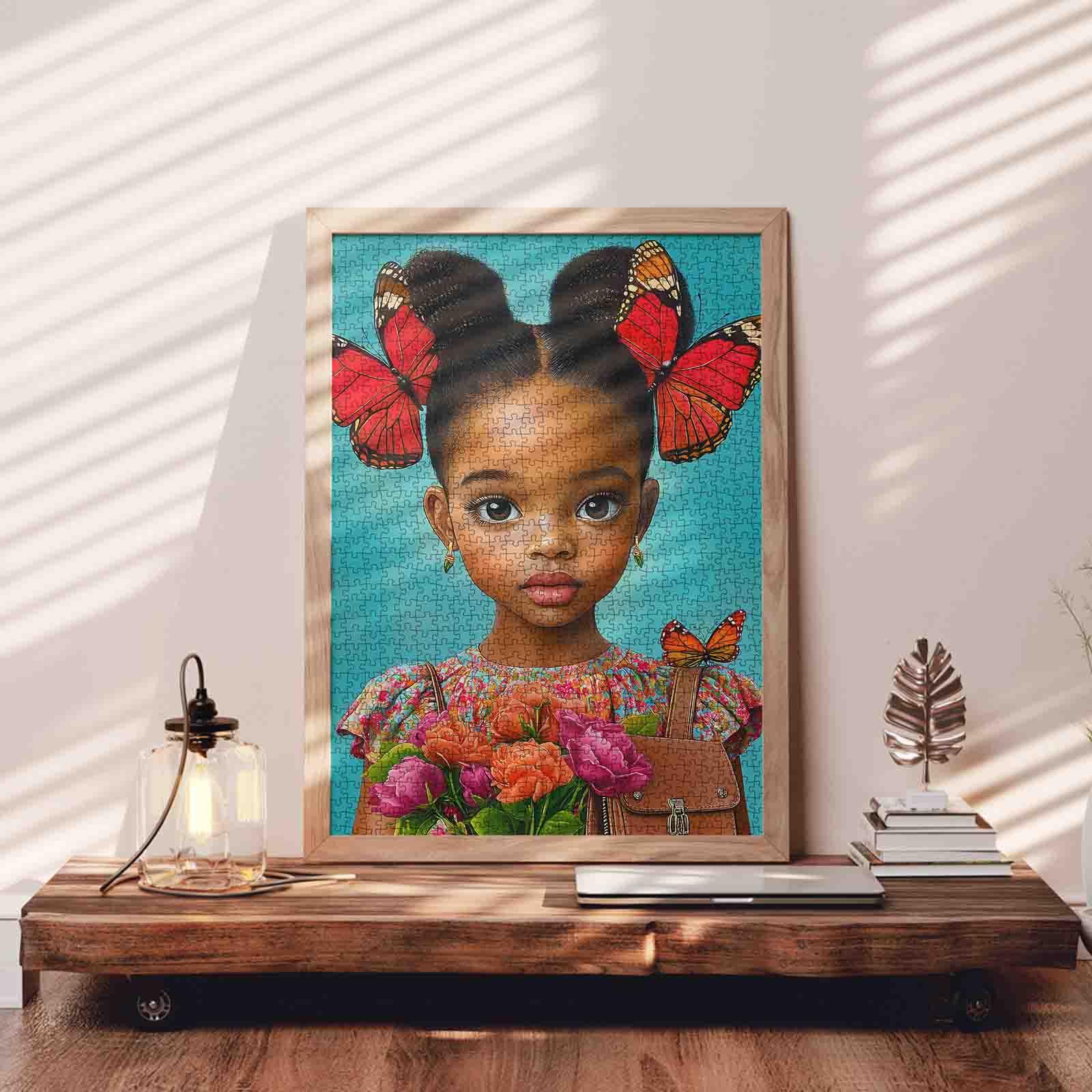 Butterfly Princess Girl 1000 Pieces Jigsaw Puzzle Relaxing Family Game for Stress Relief Brain Exercise Charming Art Style Challenging Adult Puzzle Beautiful Wall Décor Thoughtful Gift for Seniors and Loved Ones Relaxation Home 27.5x20inch 70x50cm