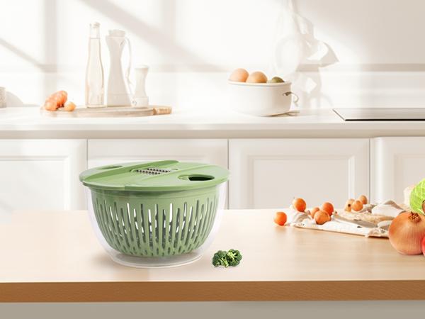 pukomc 5-in-1 Salad Spinner & Veggie Cutter w/Stainless Steel Blades – Washer & Prep Tool - Ultimate Kitchen Utensils Set for Fruits & Vegetables pukomc 5-in-1 Salad Spinner & Veggie Cutter w/Stainless Steel Blades – Washer & Prep Tool - Ultimate Kitchen Utensils Set for Fruits & Vegetables