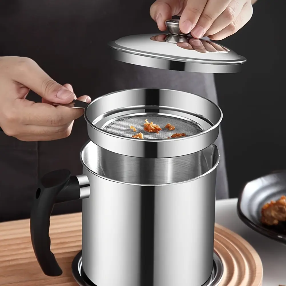 1400ml Durable Stainless Steel Cooking Oil Dispenser - Kitchenware Utensils with Filter, Tray for Household Oil Storage & Kitchen Use