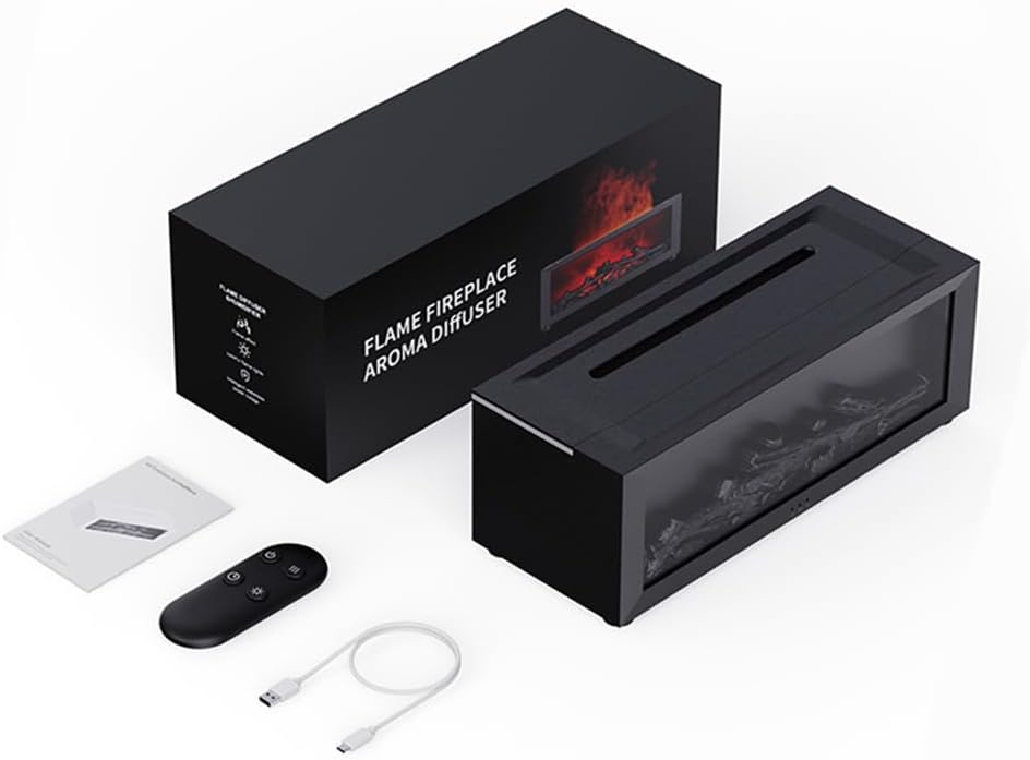 Fireplace Humidifier Diffuser, 7 Colors Flame Diffuser for Essential Oils, Fire Aroma Diffuser with Remote, Air Humidifiers Aromatherapy Diffuser for Home, Bedroom, Office,Yoga