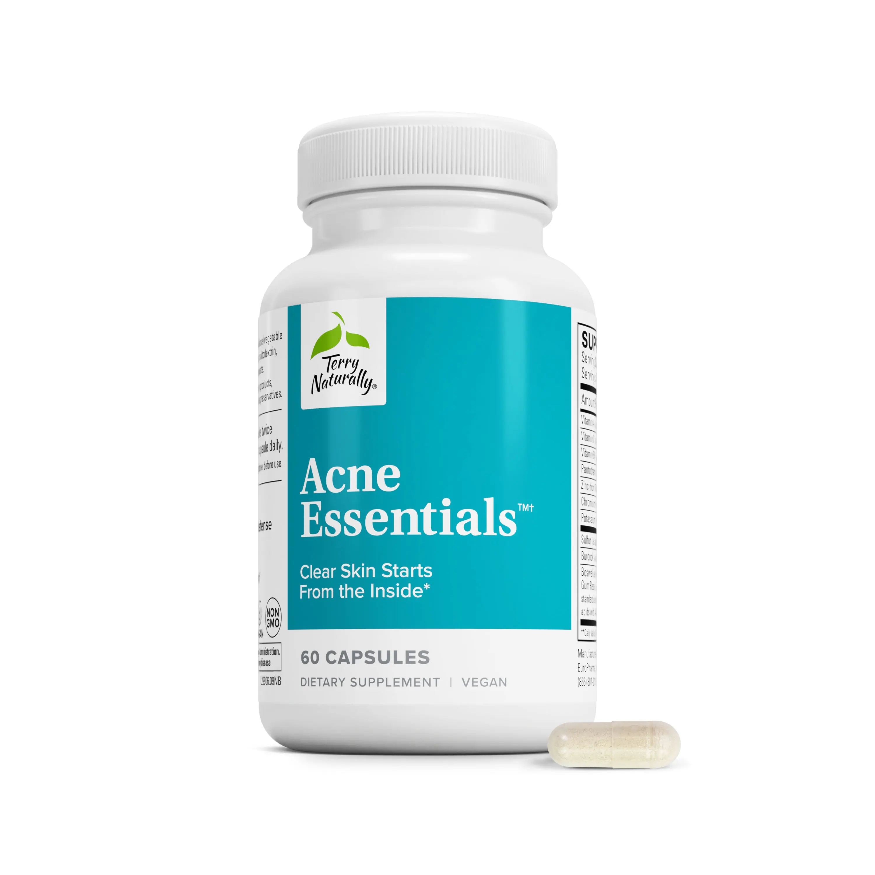 Terry Naturally Acne Essentials 60 Capsules Inner Beauty Support for Blemish Prone Skin Vegan Friendly Non GMO Edible Healthcare