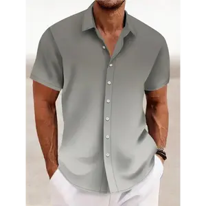 Men'S Summer Casual Hawaiian Shirt, Gradient Grey 3D Print, Lightweight Comfort Fit, Polyester 100%, Short Sleeve Lapel Collar, Woven Fabric, Regular Fit for Beach Vacation - Middle East