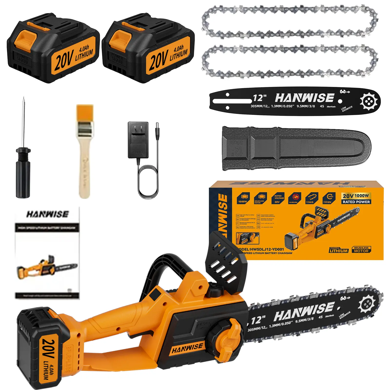 12-Inch Brushless Cordless Chainsaw, Battery Powered Chainsaw with Enhanced Handheld Design & Sharp Blades,  Portable Tool for Cutting Wood, Ideal Gift for Men Lawn Heavy Duty