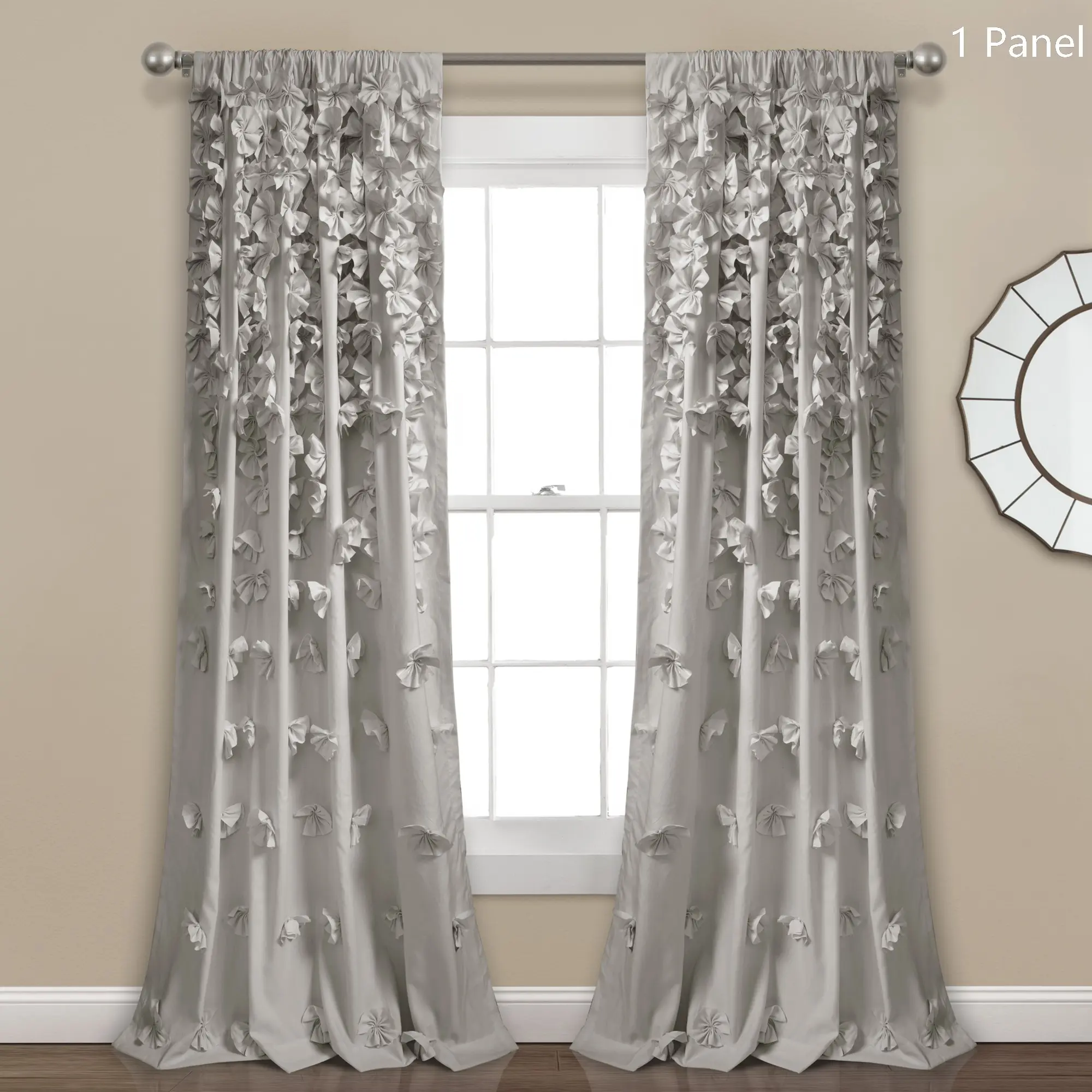 Lush Decor Belle Light Filtering Window Curtain (Single Panel) - Sold Individually - 54"W x 84"L Gray - Coquette Curtains for Bedroom - Drapes - Ruffle Curtains for Living Room