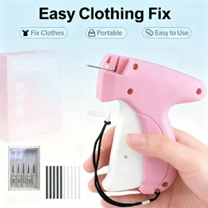 Sewing Gun,Clothing Label Gun 2000 Fasteners (1000 White +1000 Black) Clothing Label Gun, 6 Needles, Quick-Stitch Cloth Fixer,Pink,Garment Repair Tool