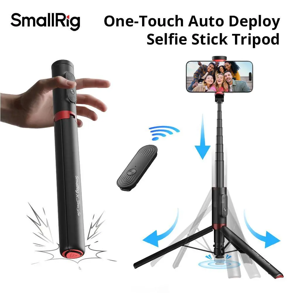 SmallRig ST30 Lite Foldable Selfie Stick Tripod - Mobile Selfie Stand, Travel Tripod, Wireless Remote, Adjustable Height, Anti-Slip Silicone Feet for Smartphone Camera Accessories (5292/5291), Recording, Extendable