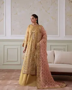 Nel 002 Embroidered And Embellished Net Front with Jacquard Dupatta Suit