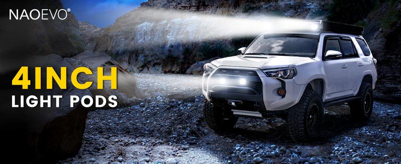 NAOEVO 4 Inch LED Pod Lights, Small LED Light Bar with 2 Leads Wiring Harness, LED Cube Work Lights for Truck Boat ATV UTV, 2 Pcs