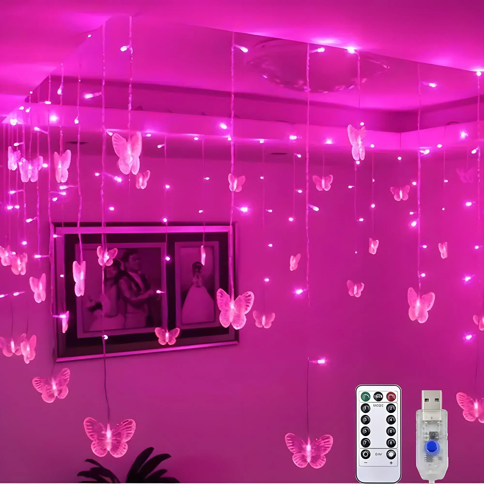 Butterfly Design String Light, 1-Count USB-Powered 96-LED String Light with Remote Control, Decorative Butterfly Motif Light for Home, Parties and Weddings, LED Lights