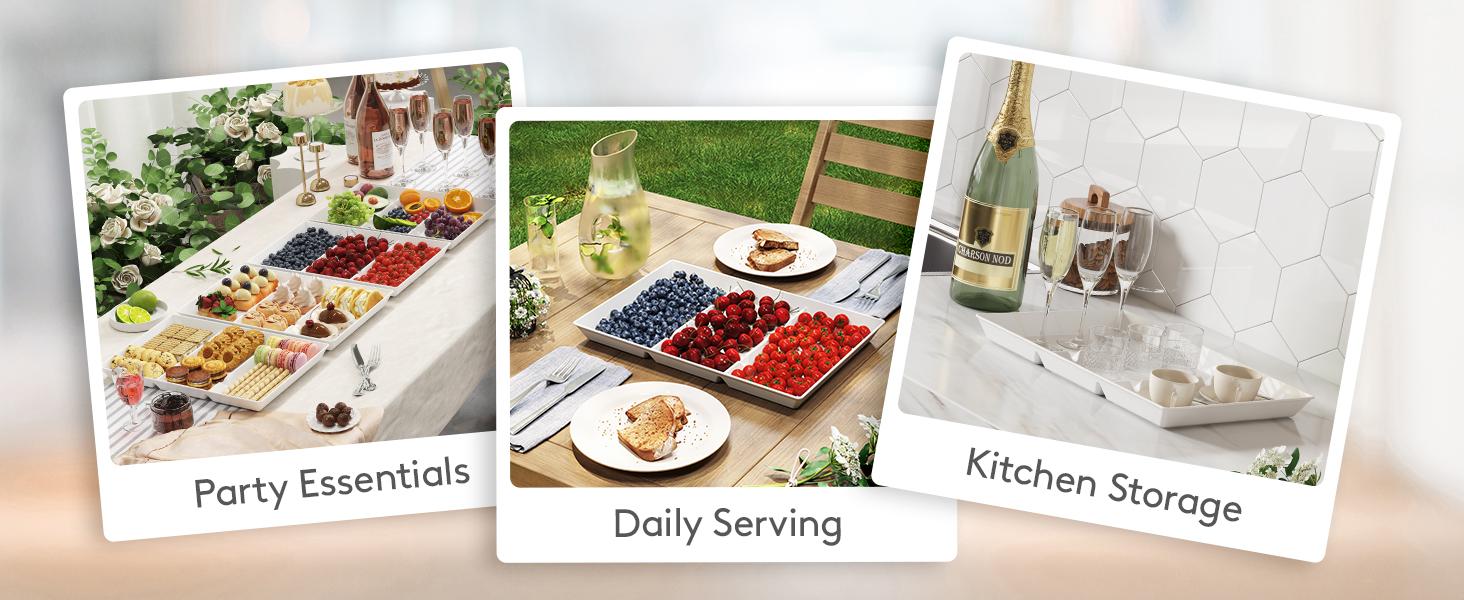Lifewit Divided Serving Tray, Reusable Plastic Platter for Veggies, Snacks, Fruits, Cookies, and Desserts. Ideal for Parties and Kitchen