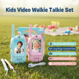 Kids Video Walkie Talkie 2 Pack, Rechargeable Long Range Walkie Talkies for Kids, with Video Intercom & Voice Effects, Indoor Outdoor Travel Toys, Christmas Birthday Gifts for 3-12 Year Old Boys & Girls