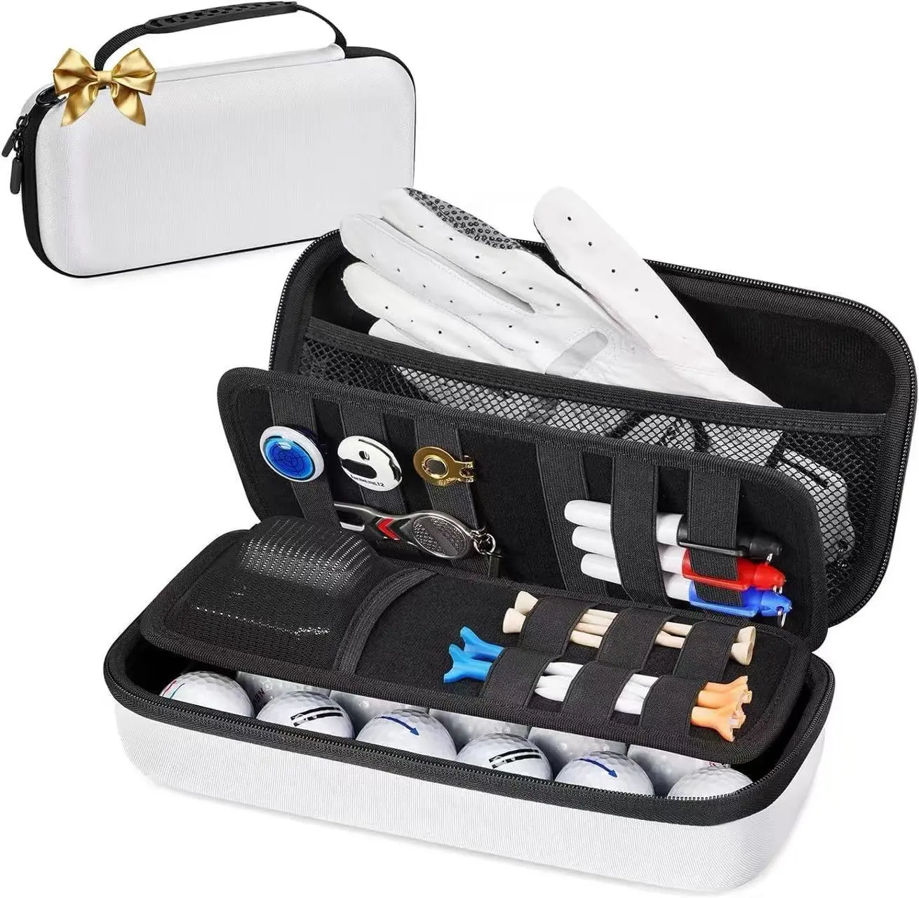 Golf Accessories Hard Shell Protective Carry Case with 2 Dividers, Fits Golf Balls, Tees, Markers - Valentine's Day Gift for Golfers Golf Supply Golf Gear sohochic