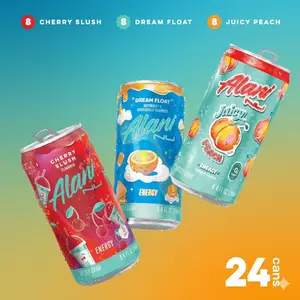 Alani Nu Mini Energy Variety Pack 8.4 fl.oz 24 Pack - 8 Cherry Slush 8 Dream Float 8 Juicy Peach - Zero Sugar Quick Energy Boost 100mg Caffeine - 24 Cans