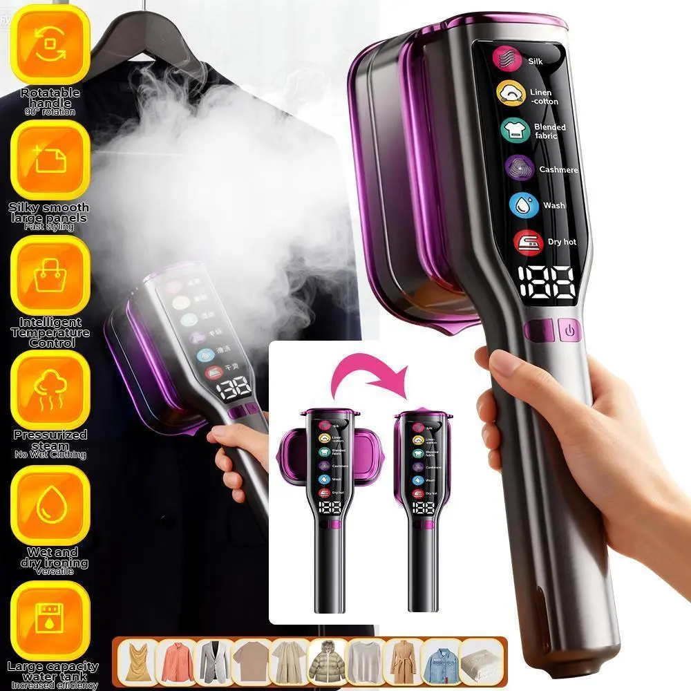 KEPEAK 2-in-1 Handheld Multipurpose Fabric Steamer & Iron - 15s Fast Heat-Up, 5 Steam Levels, Ceramic Panel, 110-120V, 1.9 lbs, 110ml Measuring Cup, 8.8x3.9in Compact Travel Clothes Steamer for Holidays, Travel