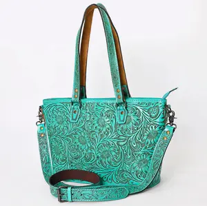 American Darling Hand Tooled Leather Tote -Western Floral Carved Purse