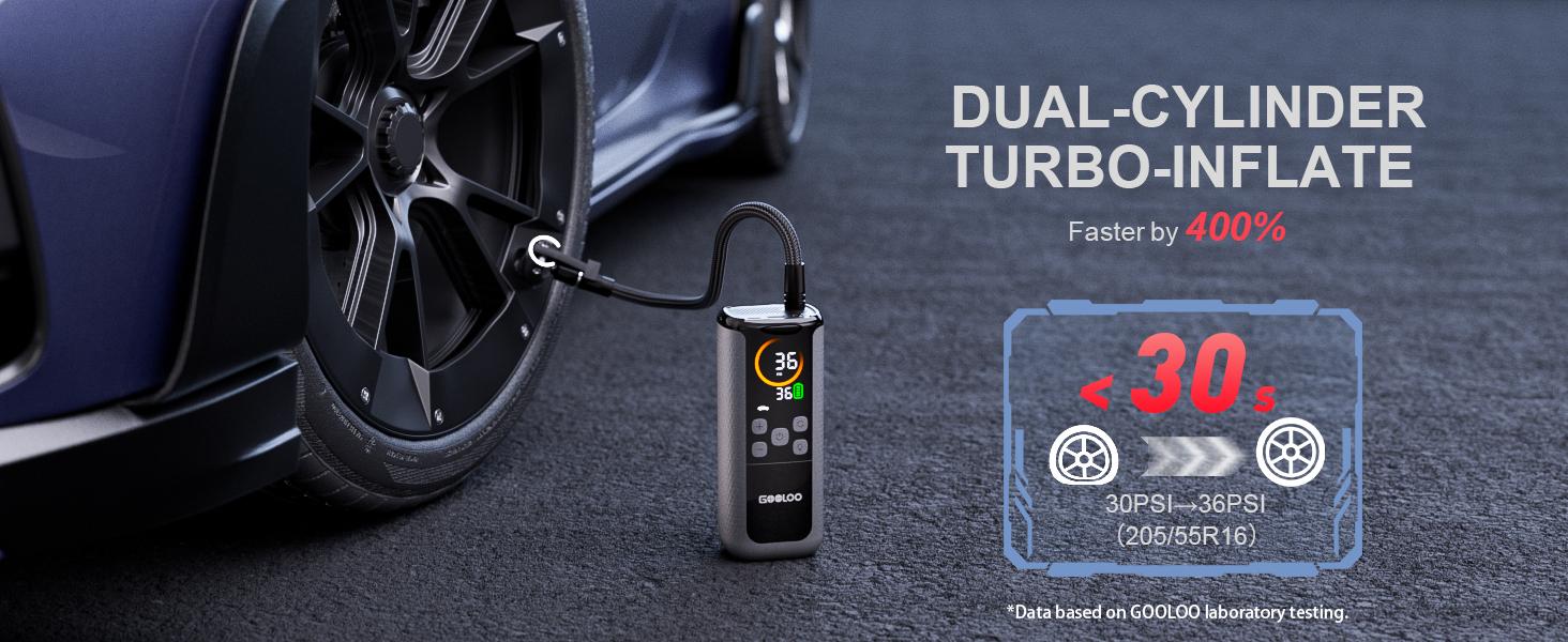 GOOLOO GT160 DUAL Tire Inflator Portable Air Compressor, 4X Faster Dual Cylinder & Upgraded Color LED Screen Portable Air Pump for Car Tires, Auto Shut-off Electric Bike Tire Pump with Pressure Gauge