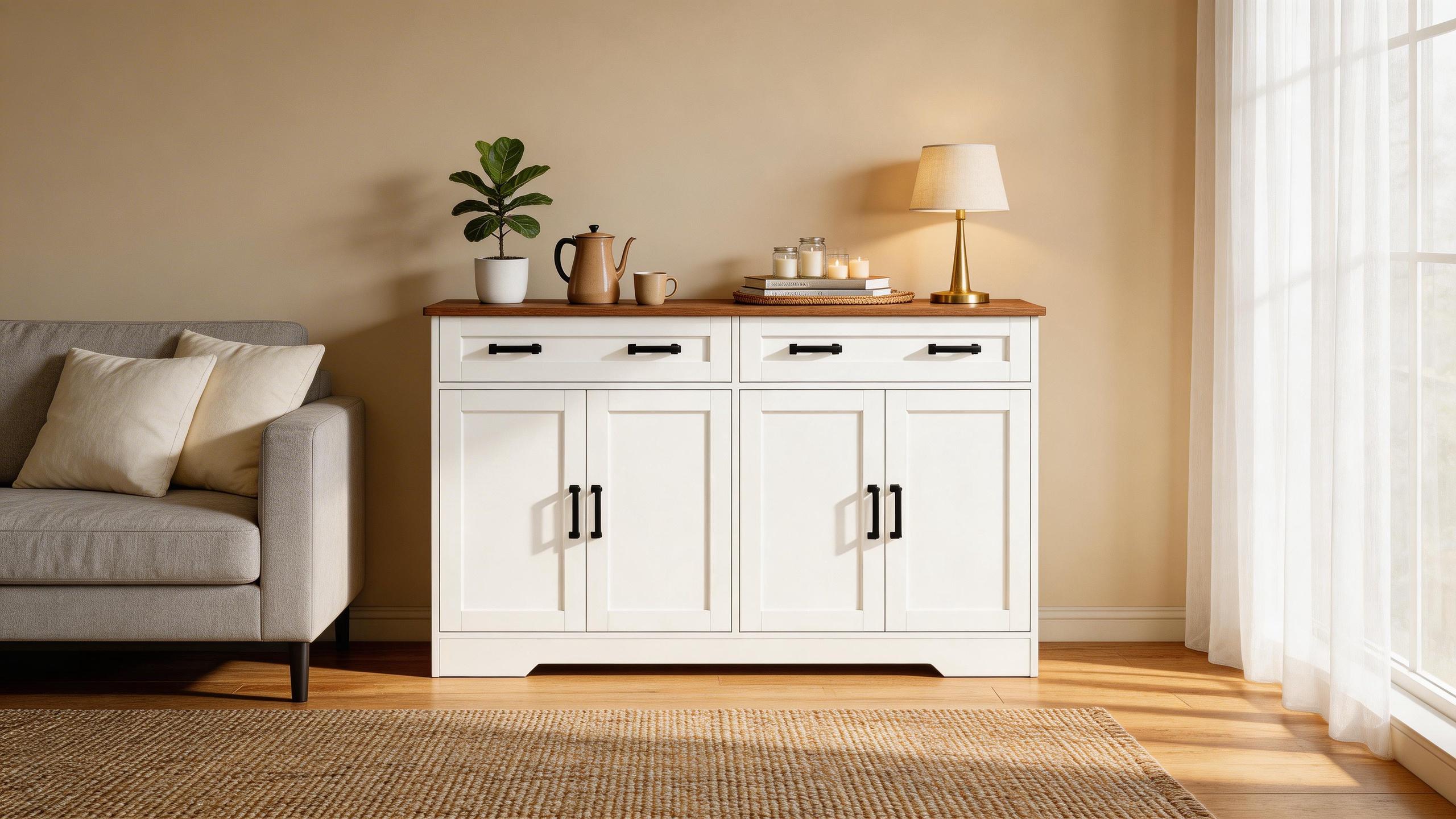 Fabiula Modern Sideboard Buffet Cabinet with Storage 4 Barn Doors Wood Coffee Bar Cabinet for Kitchen Living Room  Farmhouse Cupboard Farmhouse  Furniture