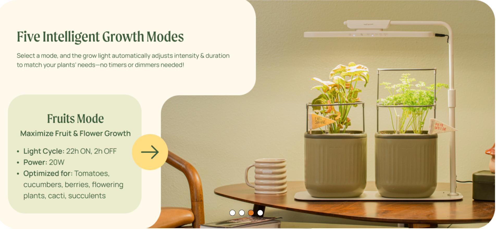 Vego Garden Grow Lights Stand for Indoor Plants Full-Spectrum LED Light with 5 Modes & Adjustable Height 14.9" to 22.5" for Seedlings Fruit Herbs Greens & Microgreens Heavy Duty Greenhouse Modern Design