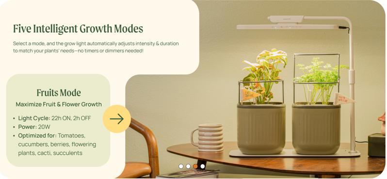 Vego Garden Grow Lights Stand for Indoor Plants Full-Spectrum LED Light with 5 Modes & Adjustable Height 14.9" to 22.5" for Seedlings Fruit Herbs Greens & Microgreens Heavy Duty Greenhouse Modern Design