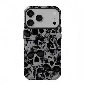 Skull minimalist dark style phone case, suitable for iPhone 17 ProMax, 16 Pro, 15, 14, 13, 12, double-layer protective case, smartphone case, dark high street style