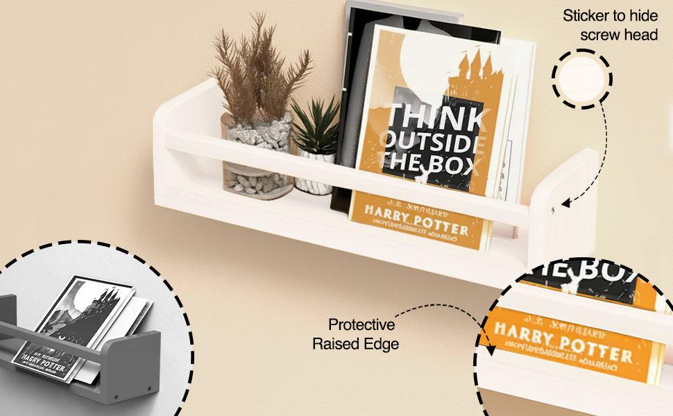 Floating Nursery Book Shelves, 16.5 inch Wall Book Shelves Kids Room, Set of 2 Baby Shelves for Nursery Décor, Ideal Wooden Nursery Shelves for Teens Kids Room, Bedroom Bathroom and Kitchen (White)