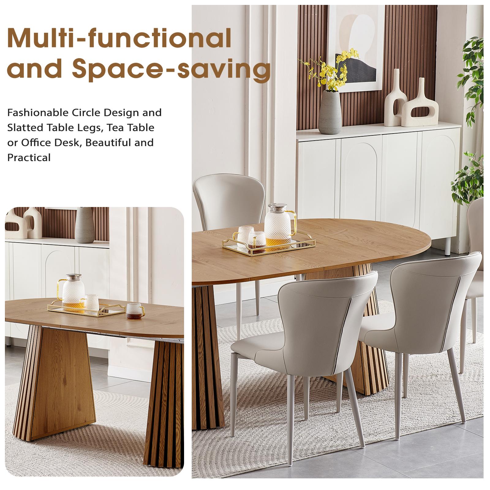 39.37-70.87 Inche Extendable Dining Table, Space Saving Oval Wood Tabletop & Slatted Legs, Flexible Multi-Functional for Kitchen Office Living Room, Natural Wood Color