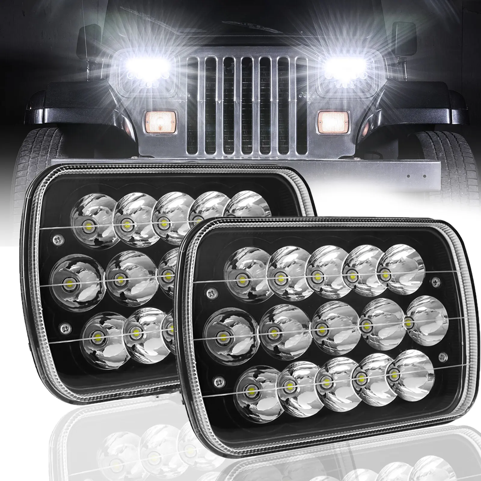 Bright H6054 5x7 7x6 Led Headlights Hi/Low Sealed Beam ,Compatible with Jeep Cherokee XJ Wrangler YJ Ford Chevy GMC Toyota Nissan van pickup etc