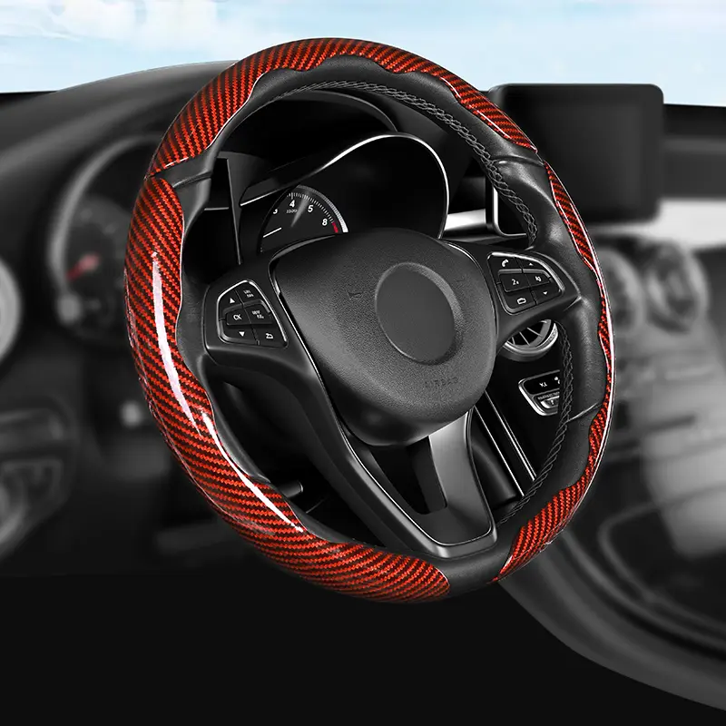 Carbon Fiber Steering Wheel Cover 3PCS Set – Anti-Slip, Scratch-Resistant, Universal Fit for 14–16 Inch Wheels – Interior Car Accessories for Cars, SUVs, Trucks,Car Interior Decor Gadget