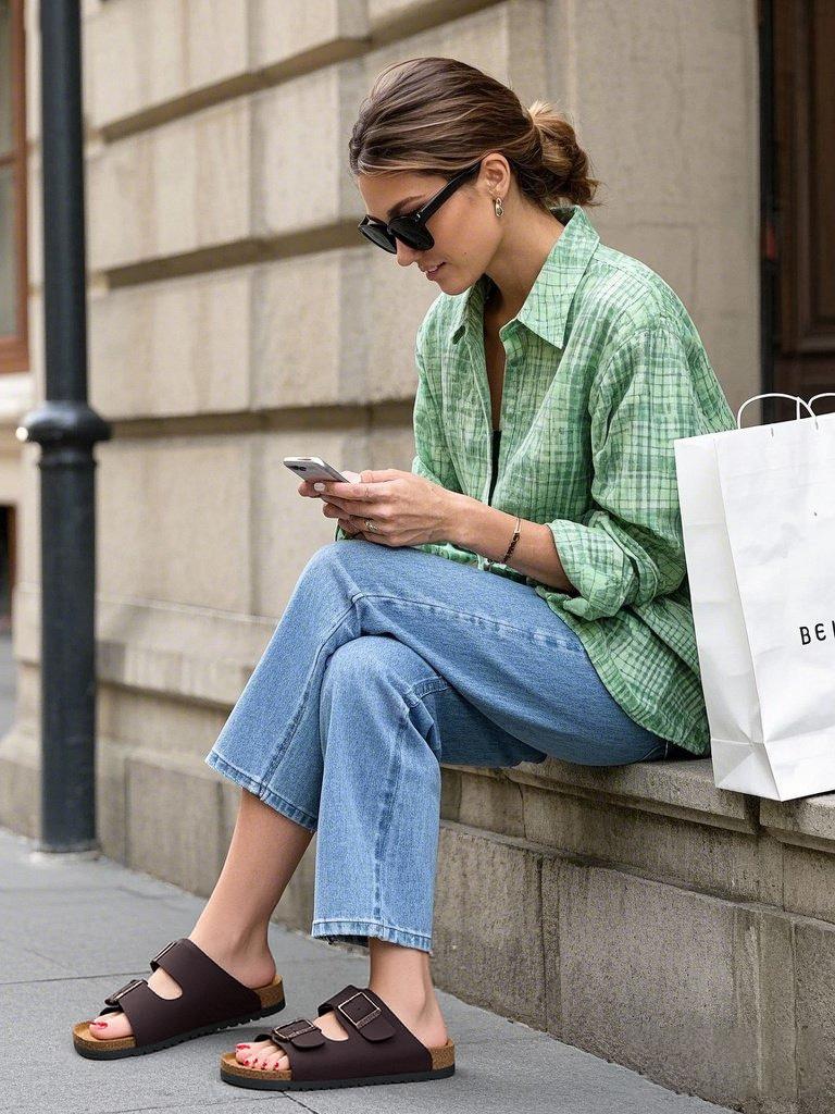 EVELLYHOOTD Women Men Sandals Arch Support Slides with Lane Cork Footbed Adjustable Double Buckle Strap Sandals Slip-On Open Toe Outdoor Slippers EVELLYHOOTD Women Men Sandals Arch Support Slides with Lane Cork Footbed Adjustable Double Buckle Strap Sandals Slip-On Open Toe Outdoor Slippers