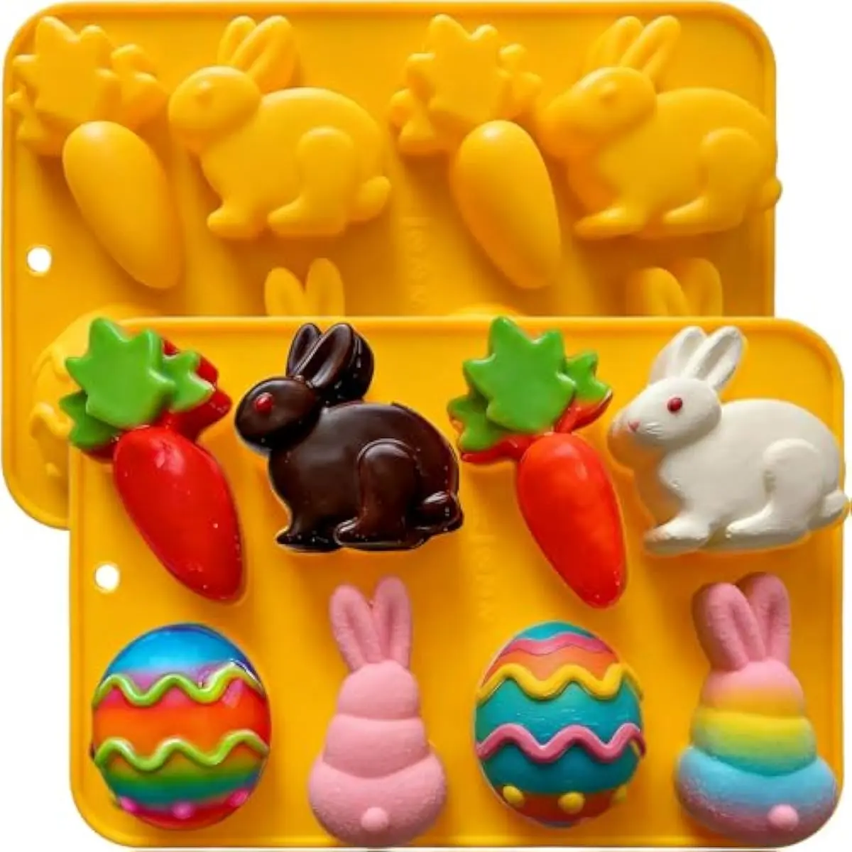 Easter Chocolate Molds, 2 Packs Easter Egg Bunny Shaped Silicon Molds for Chocolate Silicone Easter Molds for DIY Baking Chocolate Candy Jello Ice Cube Muffin Soap Resin Candle Gift Pary supplies