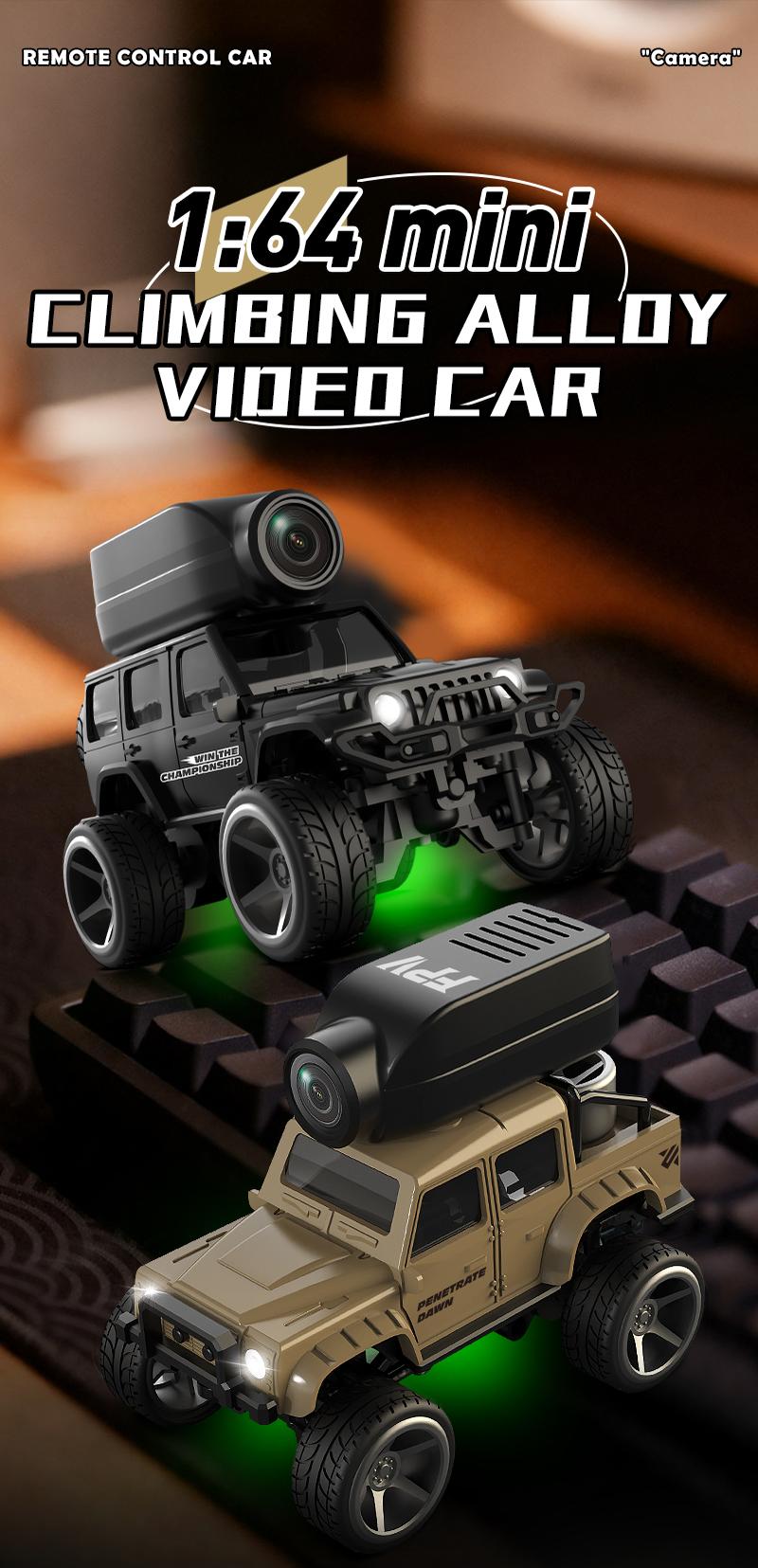 1:64 Mini RC Off-Road Monster Truck, 2.4GHz Wireless Remote Control Car with LED Lights, 720P FPV Camera, WiFi APP Control, Desktop Play, Indoor & Outdoor Toy, Holiday Gift for Adults and Kids Lighted Bluetooth Ride-On Drift USB Rechargeable LED Drift Car