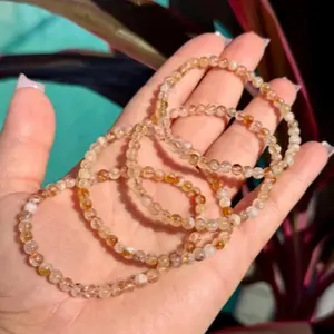 Natural Citrine 4mm Beaded Stretch Bracelet | Dainty Yellow Gemstone Stack