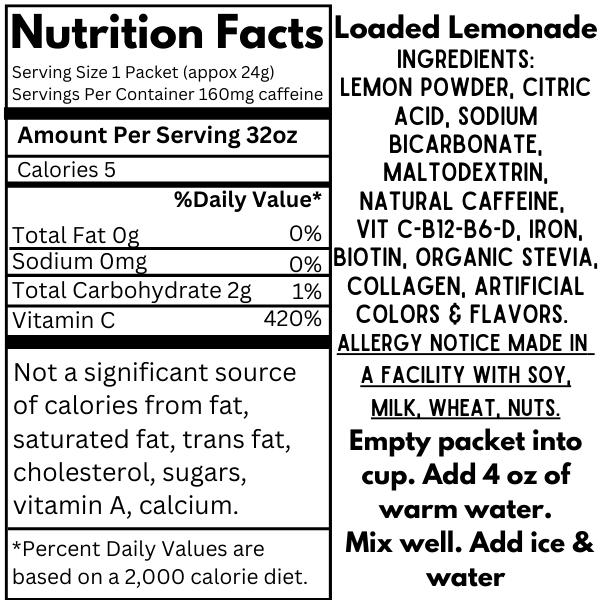 Loaded Lemonade 20-Pack Variety Pack | 32oz Powdered Hydration Beverage Mix | Mixed Flavors | Caffeinated | On-the-Go Packets Natural