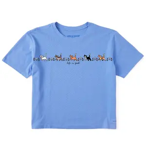 Women's Vintage Cats in Flowers Short Sleeve Crusher Boxy Tee